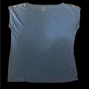 Talbots Women's Blue Top with Gold Button Accents
